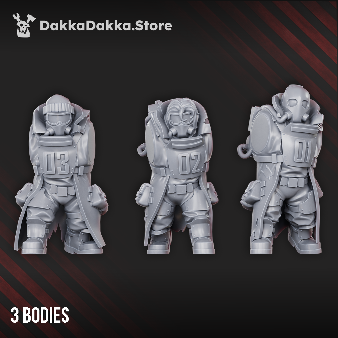The three Alcat Heavy Mules bodies, numbered 01 to 03, Dakka Dakka Store render