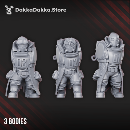 The three Alcat Heavy Mules bodies, numbered 01 to 03, Dakka Dakka Store render