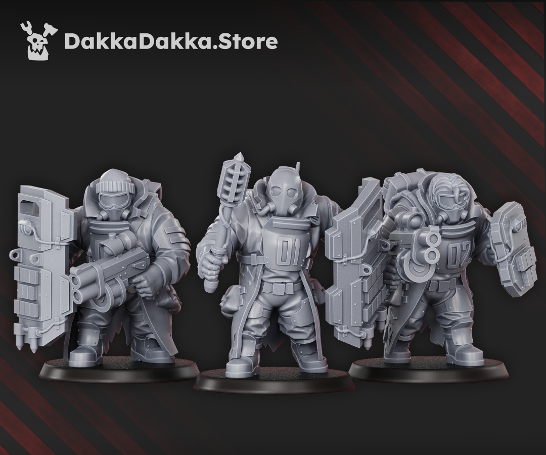 Three breachers built from the Alcat Heavy Mules kit, Dakka Dakka Store render