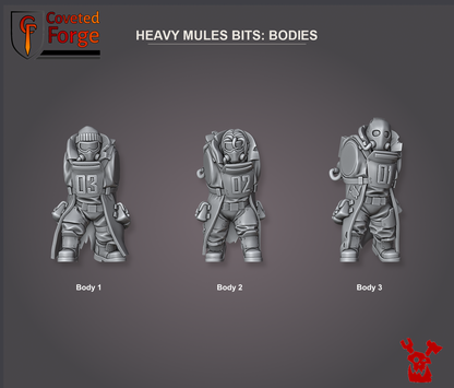 Coveted Forge bits sheet: Bodies (1 of 5), Alcat Heavy Mules build kit, every part labelled as in the dropdown