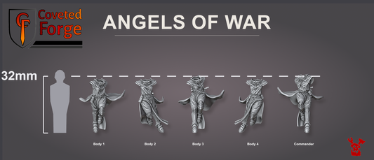 Render of Seraphim Jump Pack Bits | 32mm Sci-Fi Sisters of Battle Conversion: These bits make winged battle sisters with dual bolt, flamer and melta pistols and swords. 3D printed resin, used as an Adepta Sororitas Seraphim proxy.