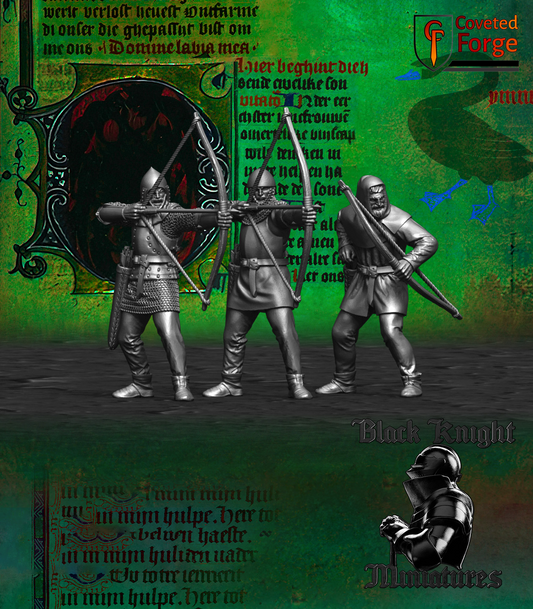 Three Hussite archers with bows, 3D printed resin miniatures