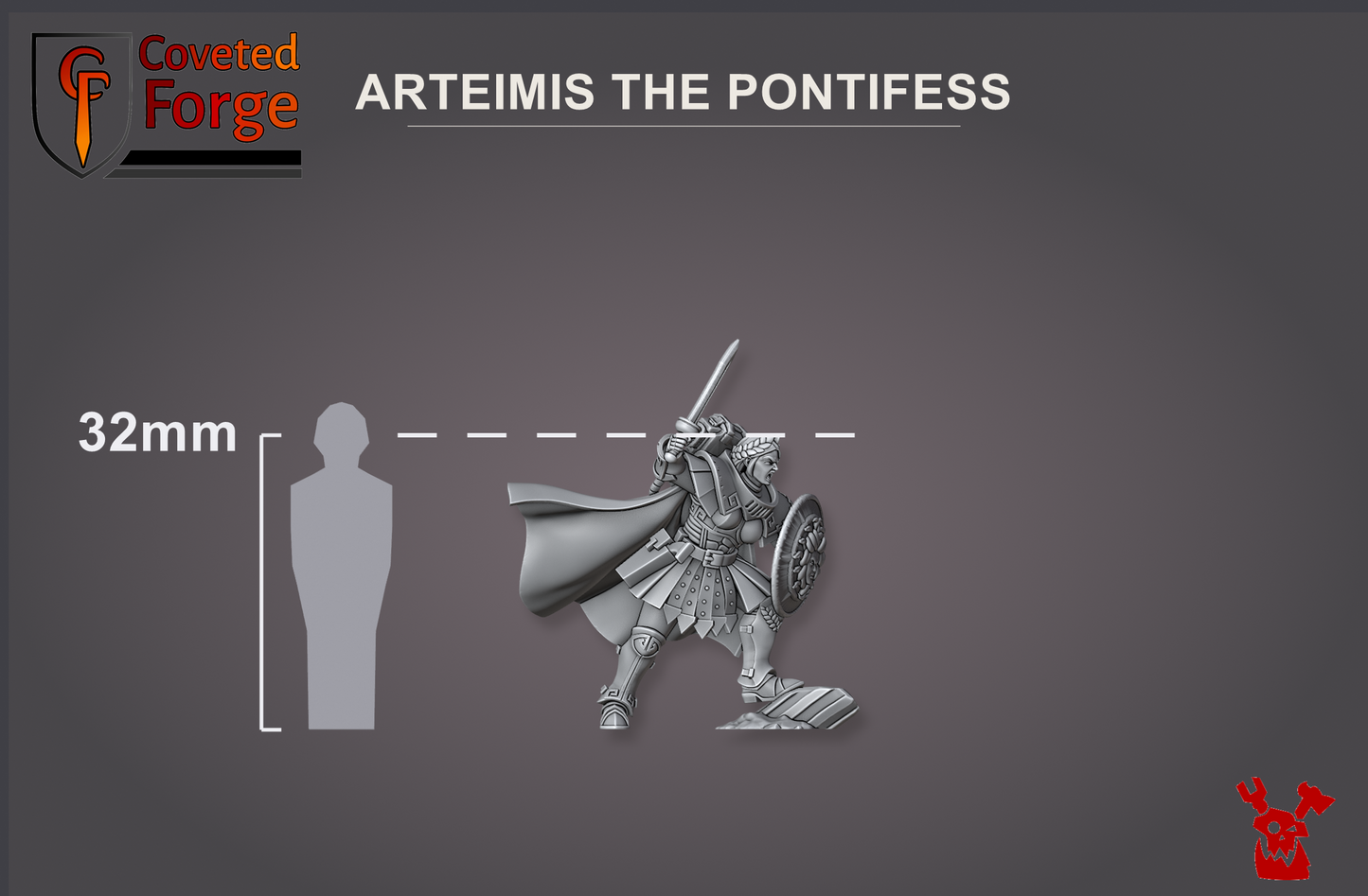 Arteimis the Pontifess shown beside a 32mm human for scale