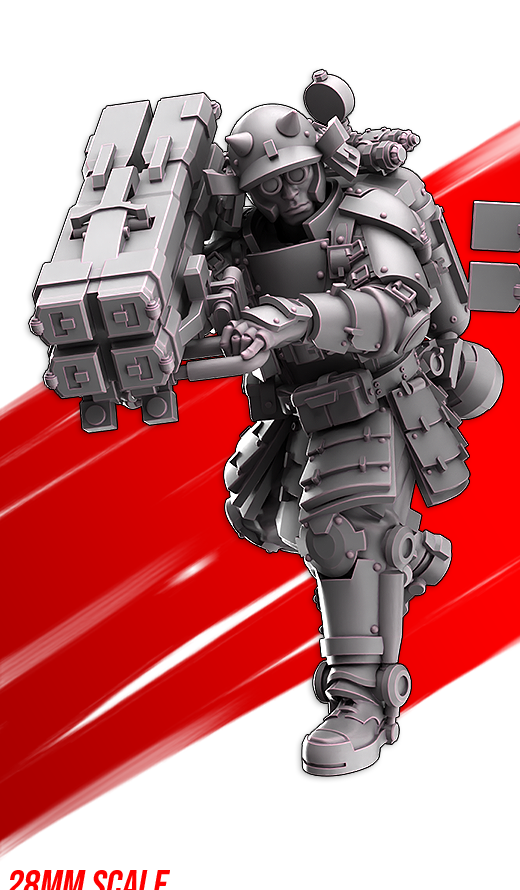 IJN Armored Assault anti-tank grenadier advancing with a quad-tube grenade launcher