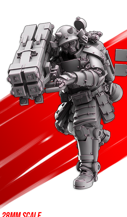 IJN Armored Assault anti-tank grenadier advancing with a quad-tube grenade launcher