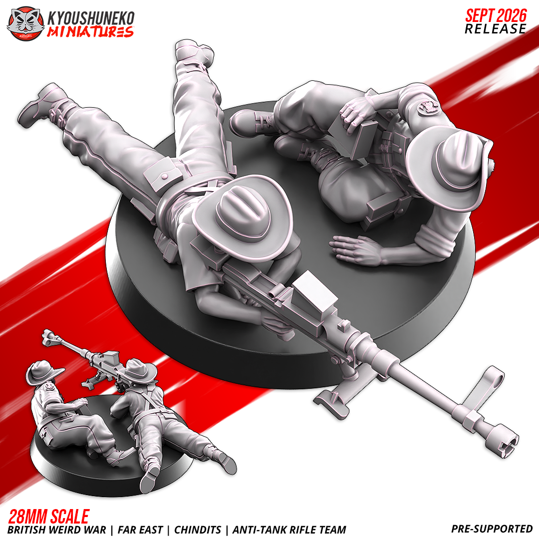 British WW2 Far East Chindit anti-tank rifle team, two resin miniatures with an anti-tank rifle and slouch hats by Kyoushuneko.