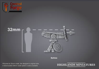 Dwarf ballista bolt thrower, side profile, size compared to a 32mm human