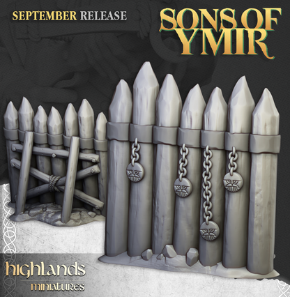 Render of Dwarf Battlefield Scatter Terrain | Scenery | Highlands: Dwarf scatter terrain dresses the table with barricades, a smoke marker, and mine rails, cart, and crystals. Kings of War, Age of Fantasy, Old World.