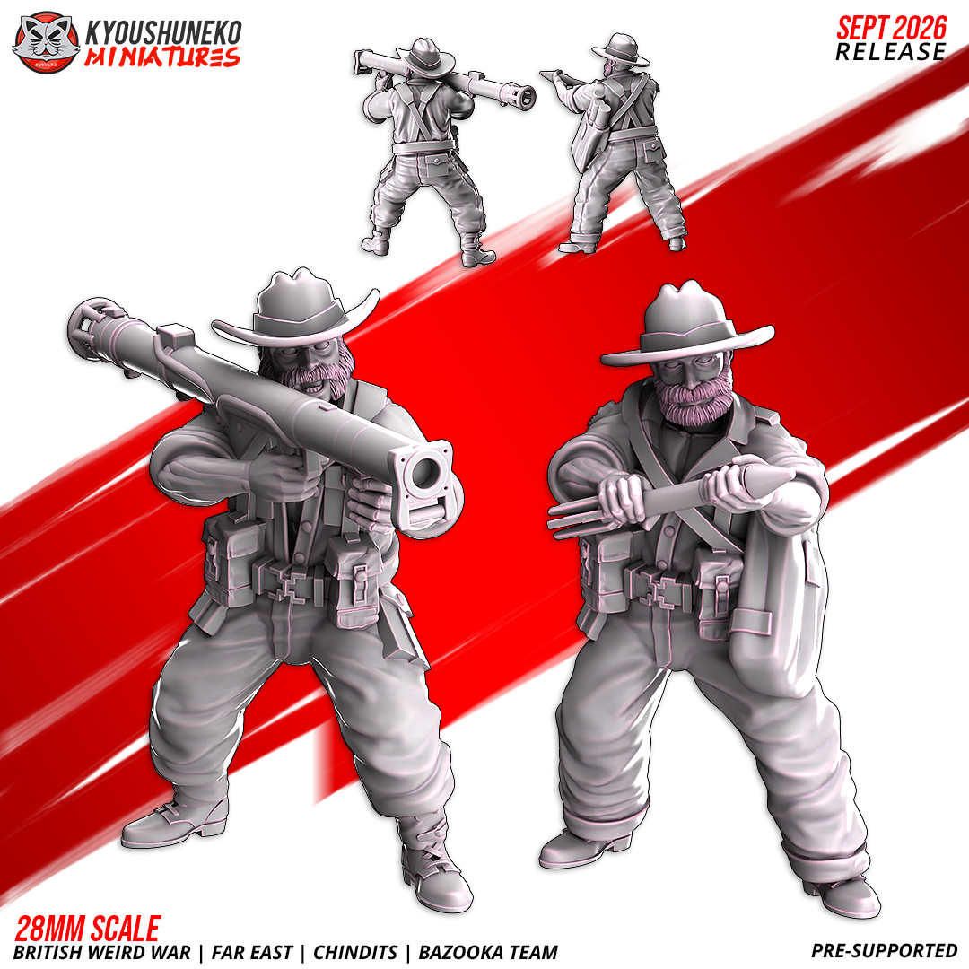 British WW2 Far East Chindit bazooka team, two resin miniatures with a bazooka and rocket by Kyoushuneko.