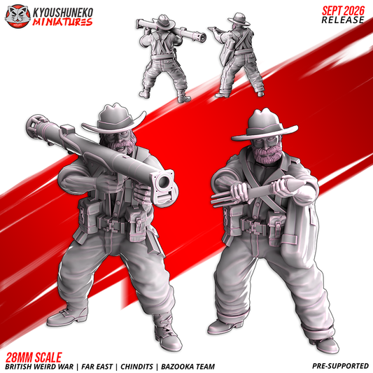 British WW2 Far East Chindit bazooka team, two resin miniatures with a bazooka and rocket by Kyoushuneko.