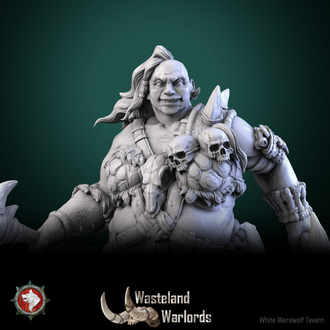Close-up of Bloody Bitbat showing skull trophies, shell pauldron and grinning face