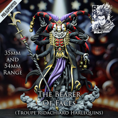 The Bearer Of Faces | Troupe Ridachiaro - Harlequins | 28mm-120mm Scale | Resin 3D Printed Miniature | Ronin Arts Workshop