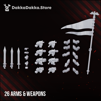 Harpies/Sirens build kit arm and weapon bits: pistols, sword arms, bare arms and hands, Dakka Dakka Store render