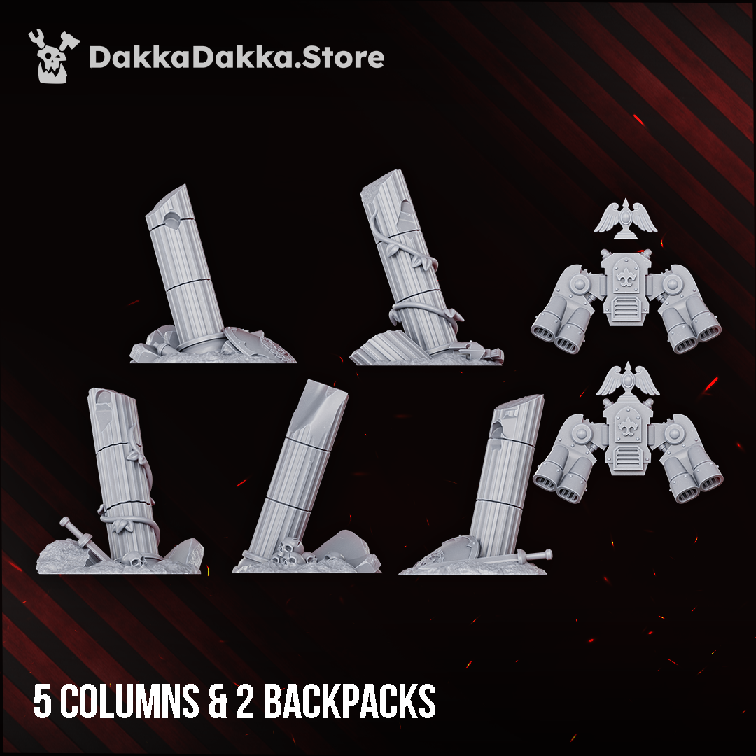 Harpies/Sirens build kit column bases and jump packs, Dakka Dakka Store render
