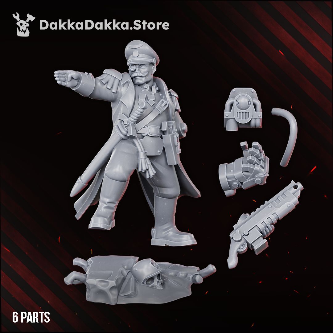 Kommandant C. Kroenenger component parts: body, power fist, heavy rifle, backpack, and cord.
