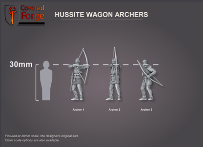 Hussite archers size reference at 30mm scale beside a human silhouette