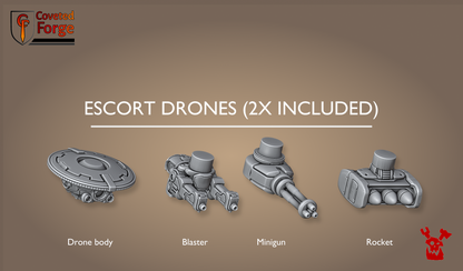 Black Sun escort drones, 2 included, with blaster, minigun and rocket weapon options
