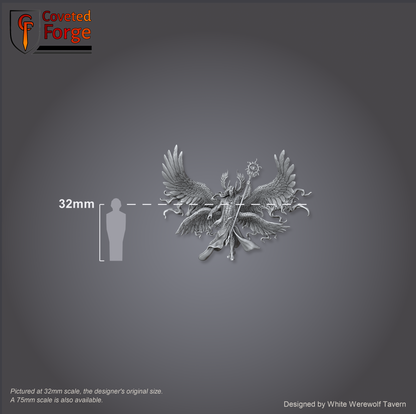 Scale reference: Cassiel at 32mm scale beside a 32mm human silhouette