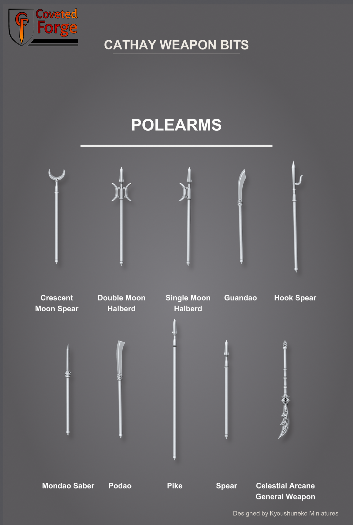 Cathay Weapon Bits - Polearms - Kyoushuneko Miniatures - resin 3D printed bits