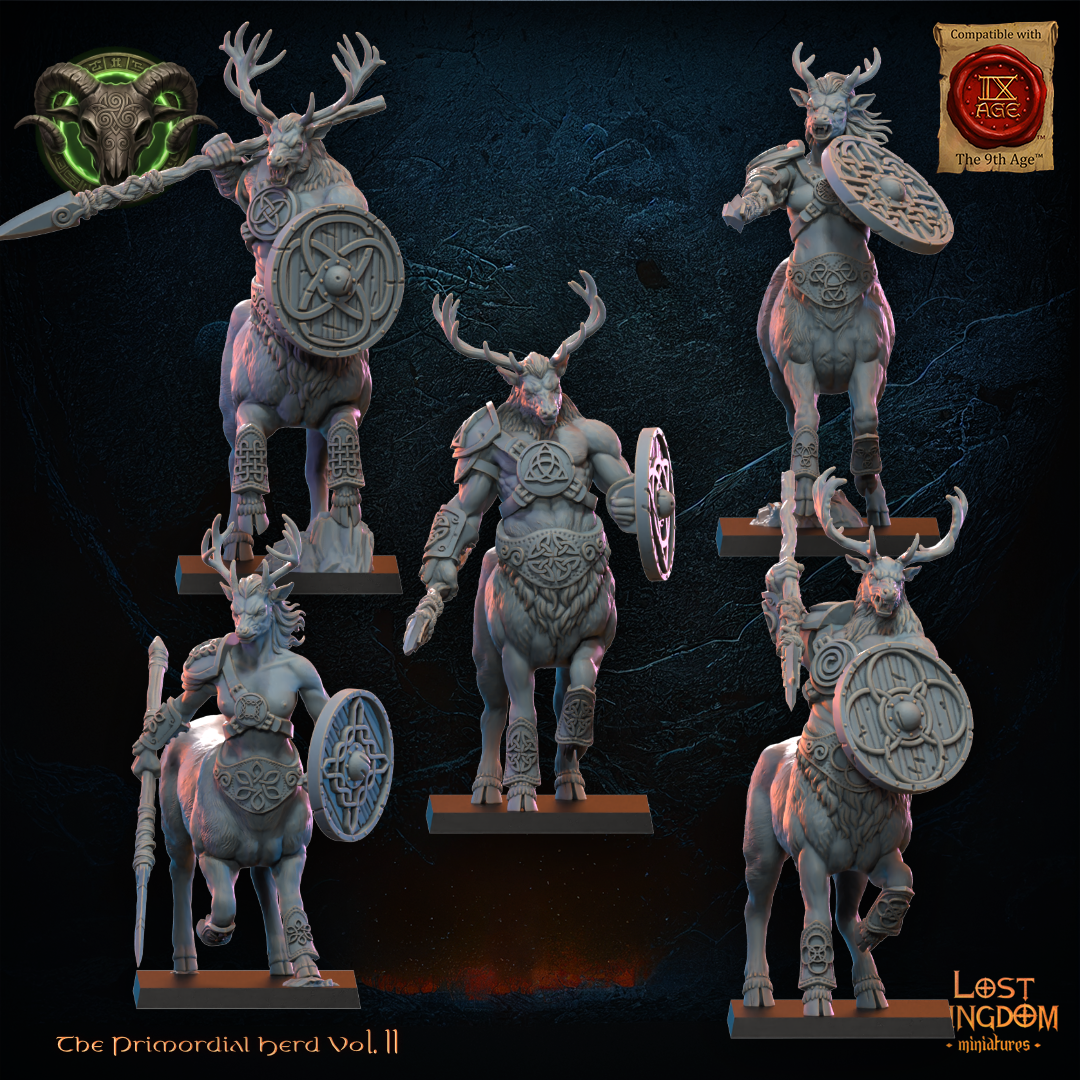 Wildhorn Centaurs regiment, antlered beastman centaurs with spears and shields