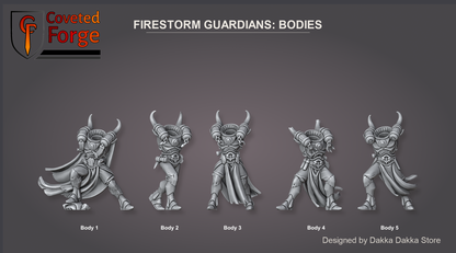 Coveted Forge bits sheet: Bodies, Spacelair Firestorm Guardians build kit, Body 1 to Body 5 labelled; the Body value is any of these