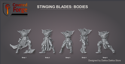 Coveted Forge bits sheet: Bodies, Spacelair Stinging Blades build kit, Body 1 to Body 5 labelled; the Body value is any of these