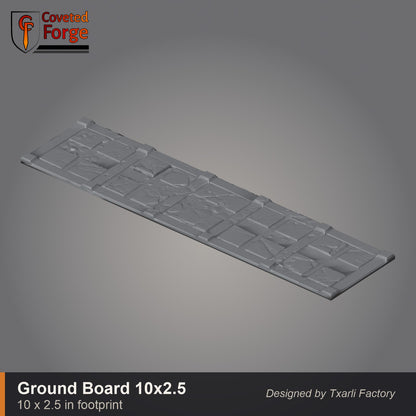 Paved gothic ground board, 10 by 2.5 inch battlefield strip tile, CF clay render. 3D printed resin gothic sci-fi wargaming terrain, unpainted, Warhammer 40K Sector Imperialis proxy scenery, designed by Txarli Factory.