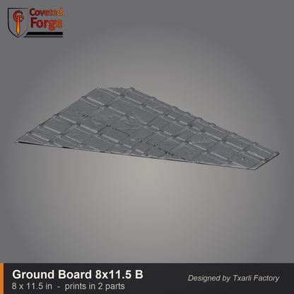 Large paved gothic ground board B, 8 by 11.5 inch battlefield tile that prints in two parts, CF clay render. 3D printed resin gothic sci-fi wargaming terrain, unpainted, Warhammer 40K Sector Imperialis proxy scenery, designed by Txarli Factory.