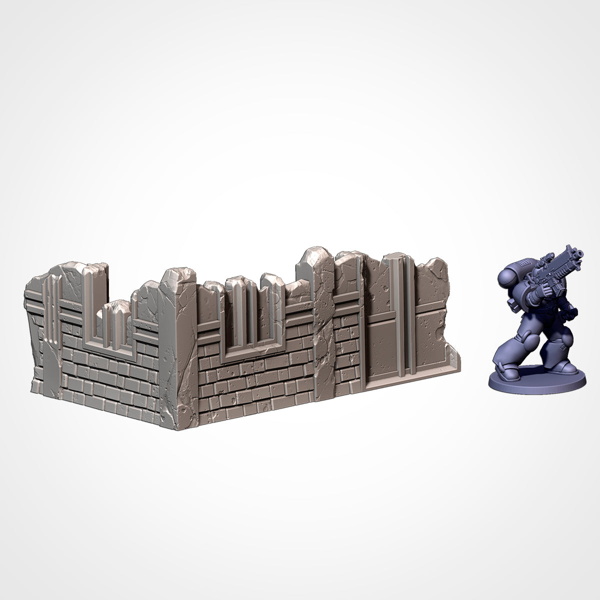 Low Wall 5x3.5in A: low corner wall beside a 32mm figure (Txarli Factory render)