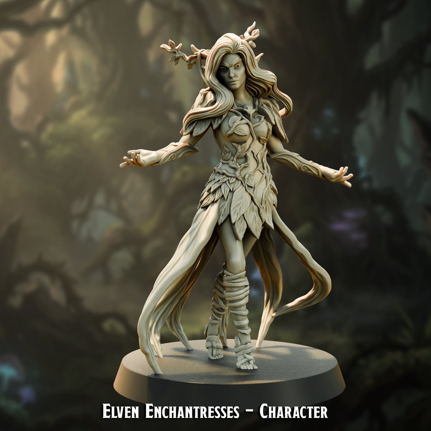 Elven Enchantress, a fey elf sorceress spellcaster hero, 28-32mm resin miniature by The Printing Goes Ever On