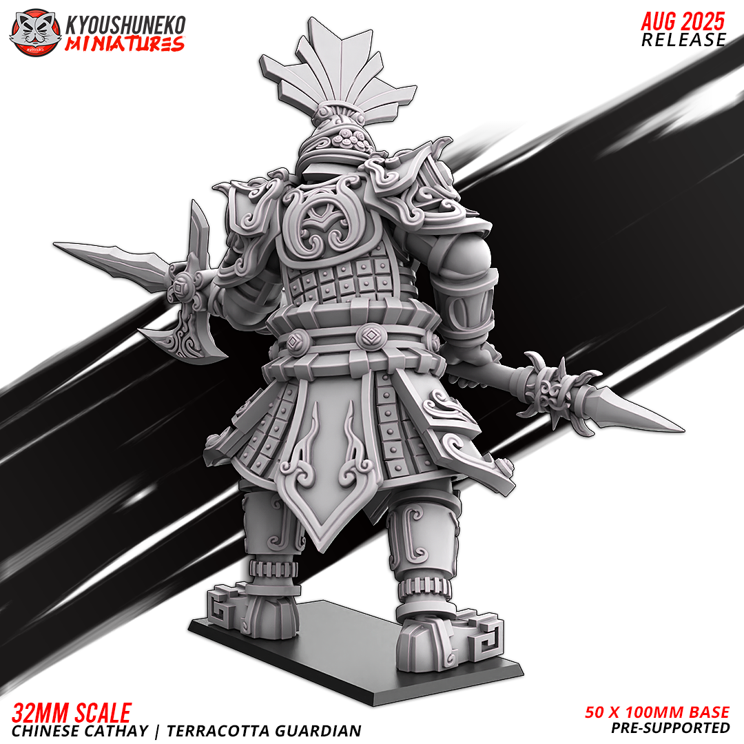 Chinese Cathay Terracotta Guardian, rear view, designer render by Kyoushuneko Miniatures.