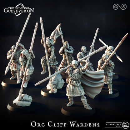 Orc Cliff Wardens unit - armored greenskin spearmen with command