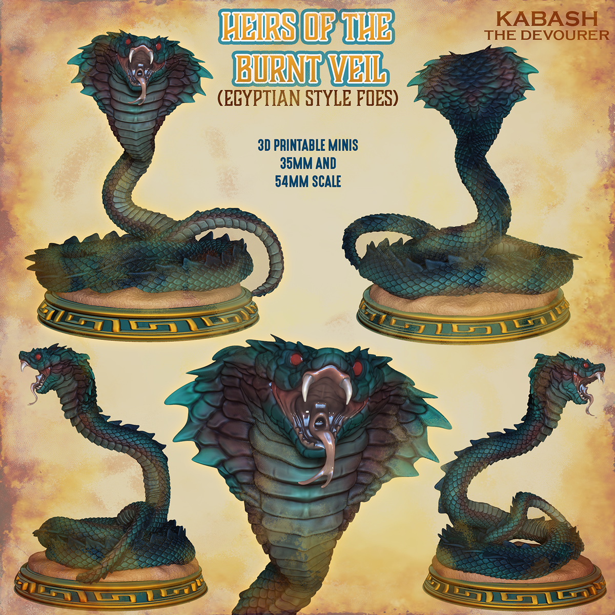 Kabash the Devourer, rearing Egyptian giant cobra serpent monster, painted resin display centerpiece by Ronin Arts Workshop.