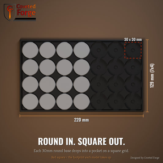 30mm conversion tray dimensions, top view