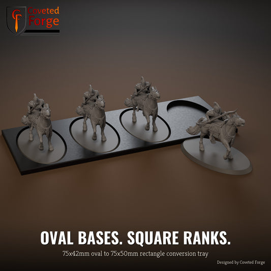 Oval to rectangle conversion movement tray with cavalry ranked up