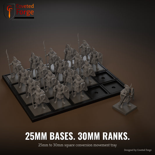 25mm to 30mm square conversion movement tray with miniatures ranked up