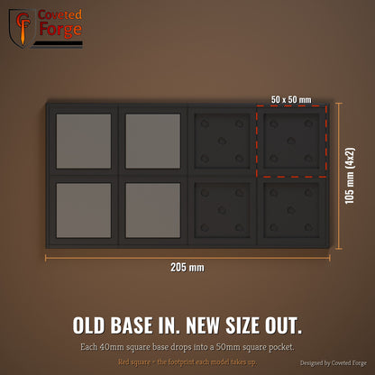 40mm to 50mm square conversion tray dimensions, top view