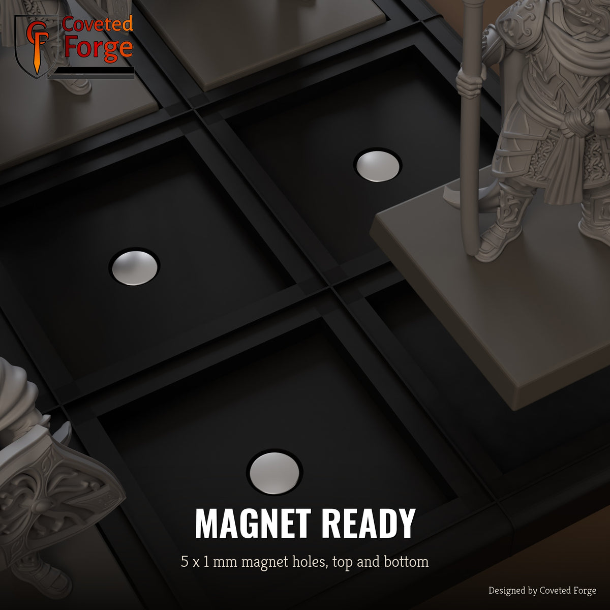 Magnet ready square movement tray, 5x1mm magnet holes