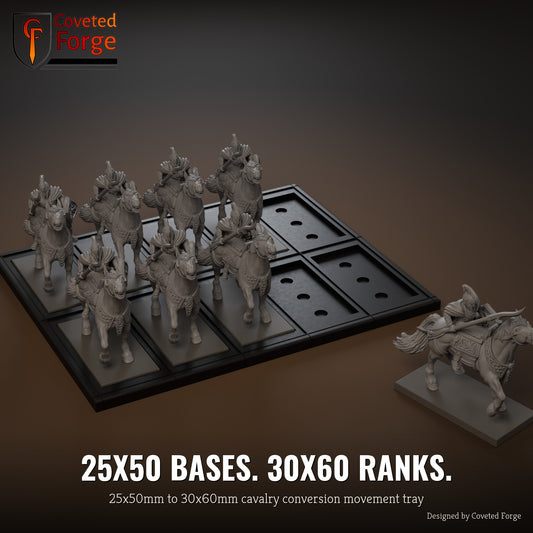 25x50mm to 30x60mm cavalry conversion movement tray with miniatures ranked up