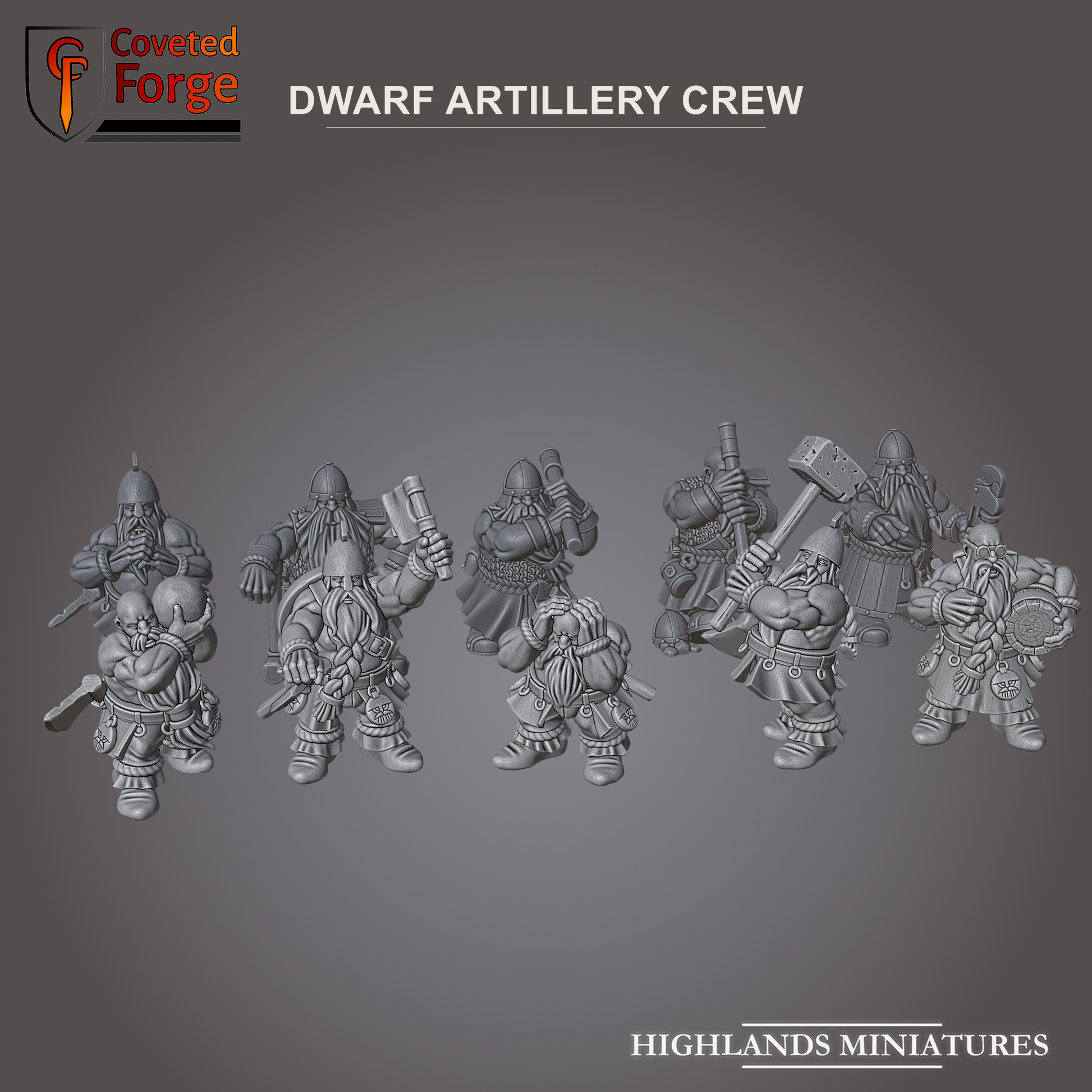 Dwarf artillery crew, all ten gunner and siege crew miniatures