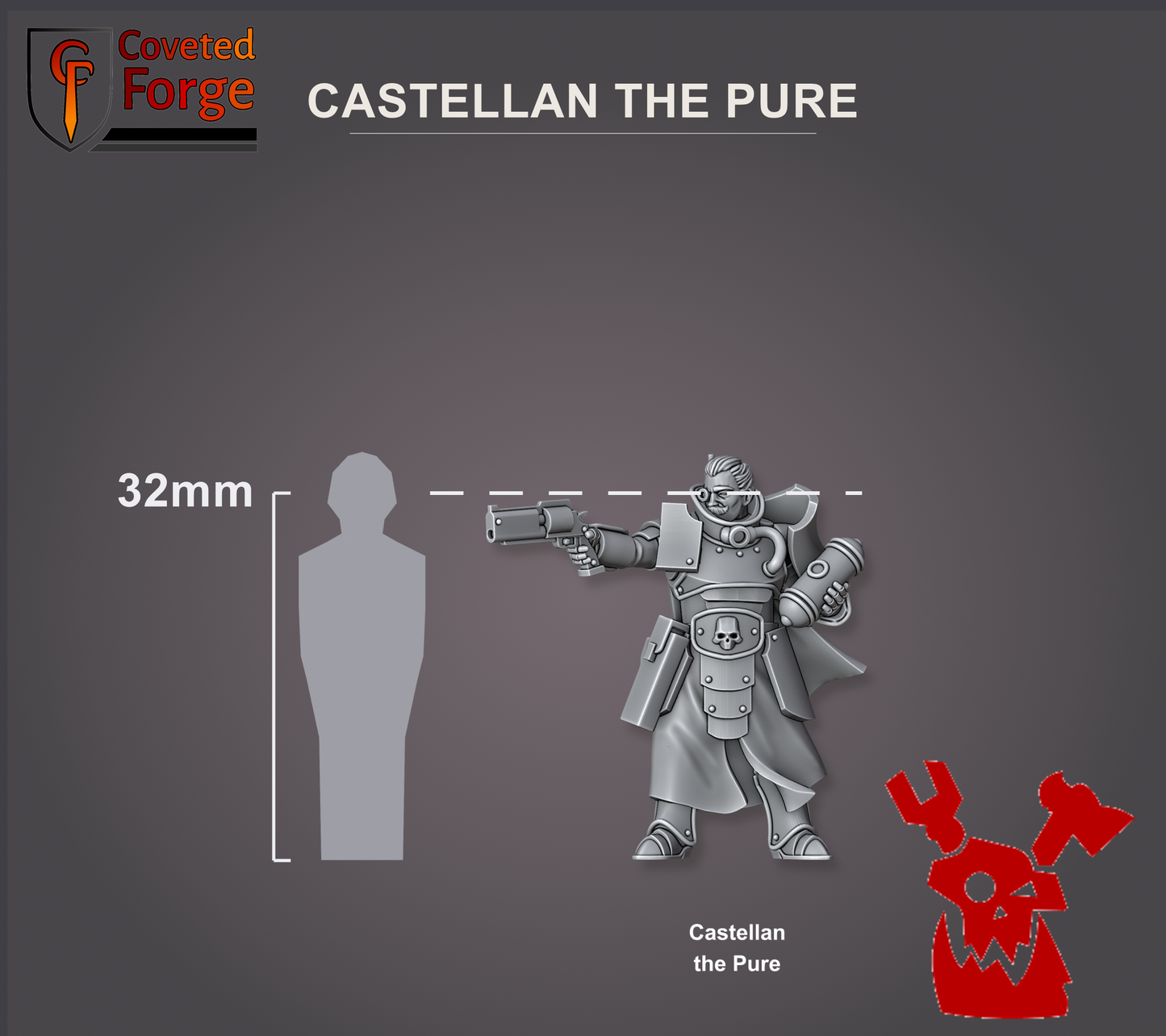 Castellan the Pure shown beside a 32mm human for scale