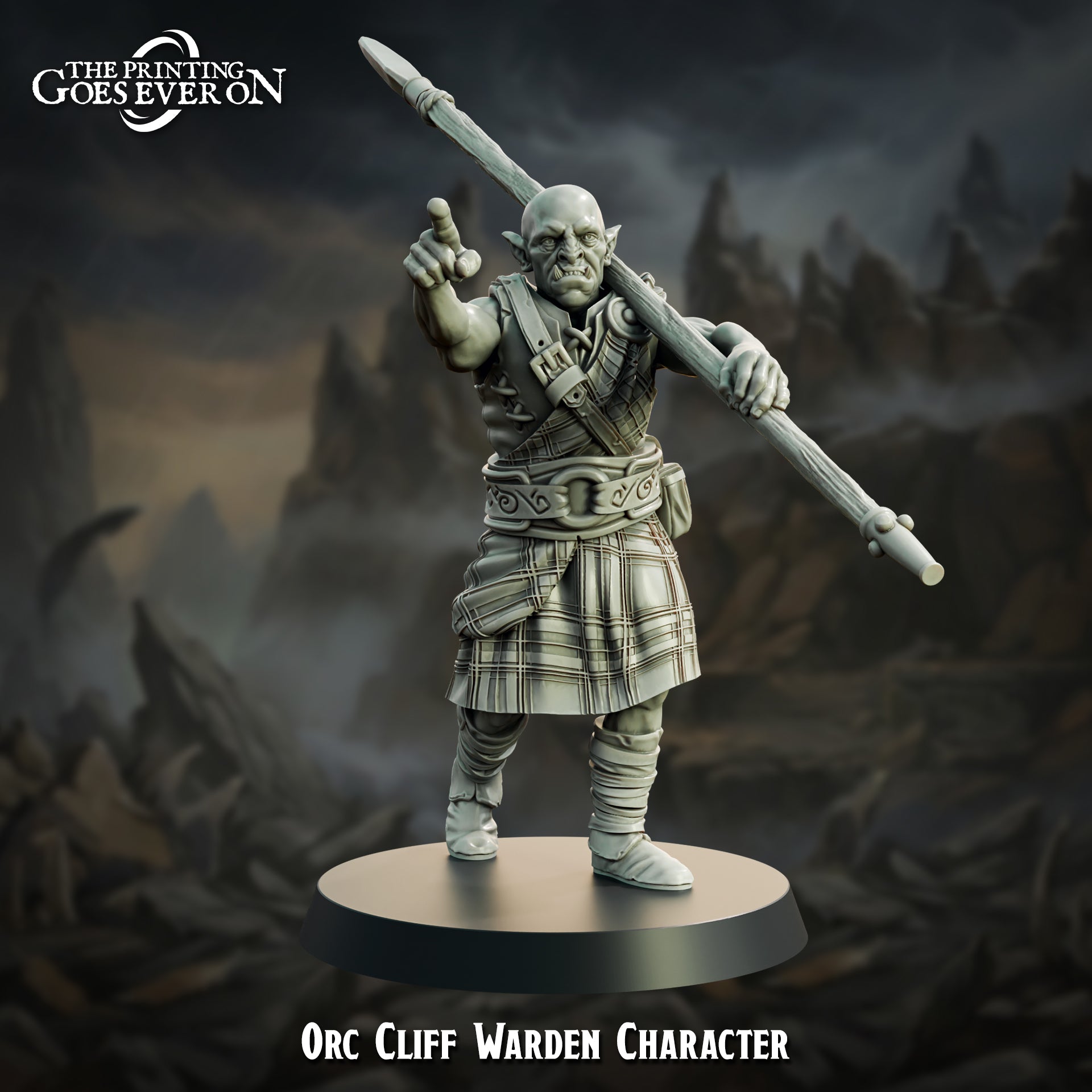 Orc Cliff Warden Hero - kilted orc chieftain with spear