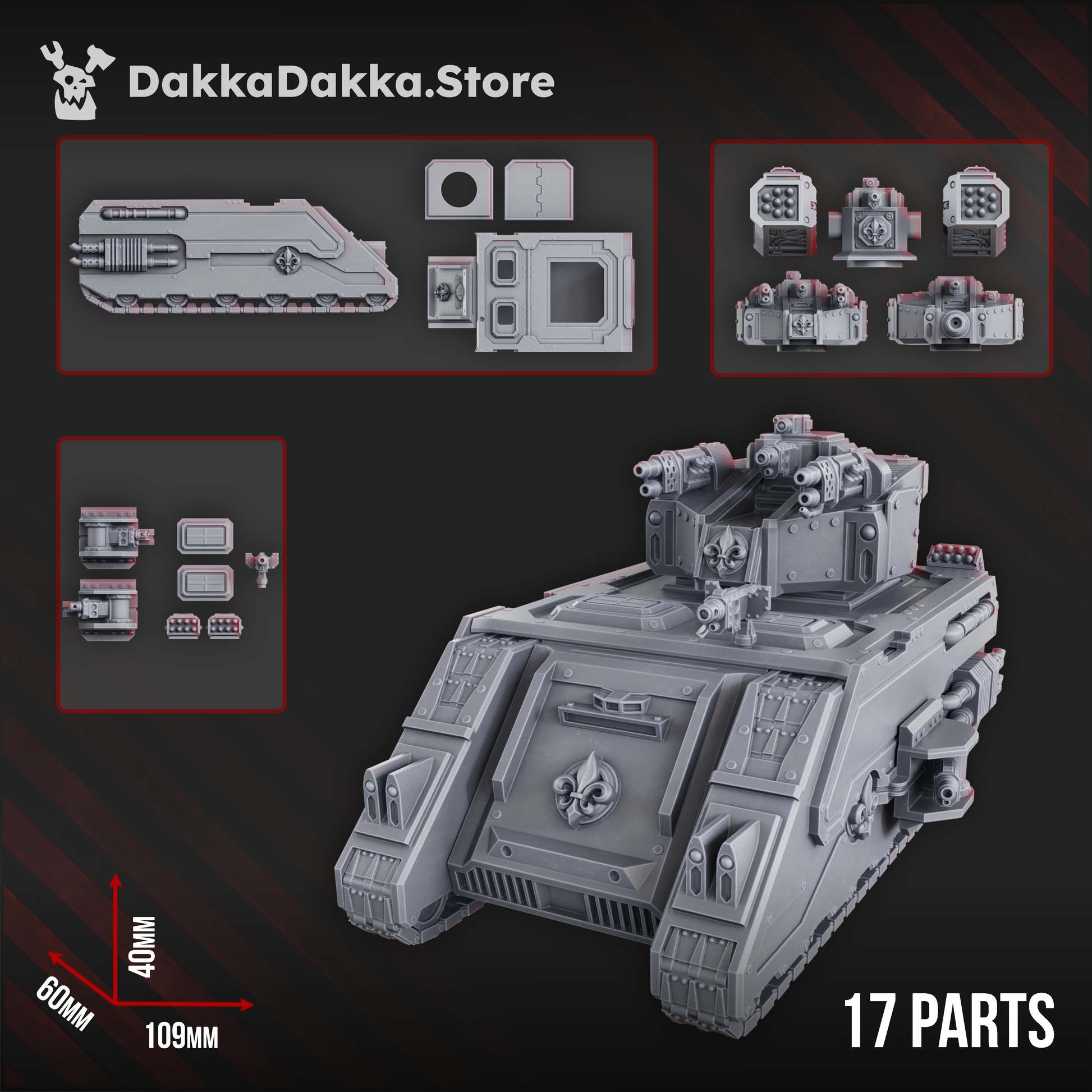 APC of the War Sisters, a tracked transport tank, front view, resin by Dakka Dakka
