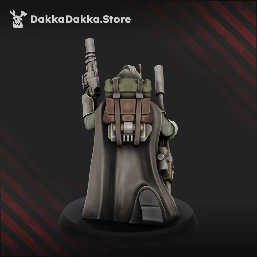 Death Corps Spec Op Officer, caped gas masked grimdark sci-fi officer, 32mm resin miniature by Dakka Dakka Store