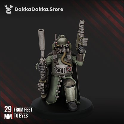 Death Corps Spec Op Officer rear and detail view, grimdark sci-fi resin miniature by Dakka Dakka Store