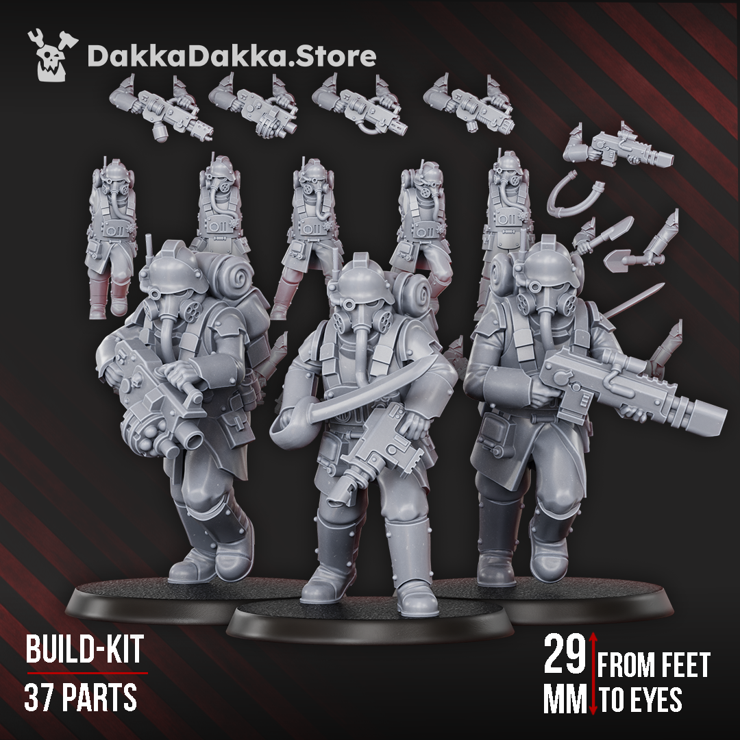 Death Corps Spec Ops build kit, assembled trench soldiers and conversion parts, 32mm resin, Dakka Dakka Store