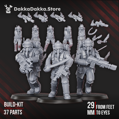 Death Corps Spec Ops build kit, assembled trench soldiers and conversion parts, 32mm resin, Dakka Dakka Store