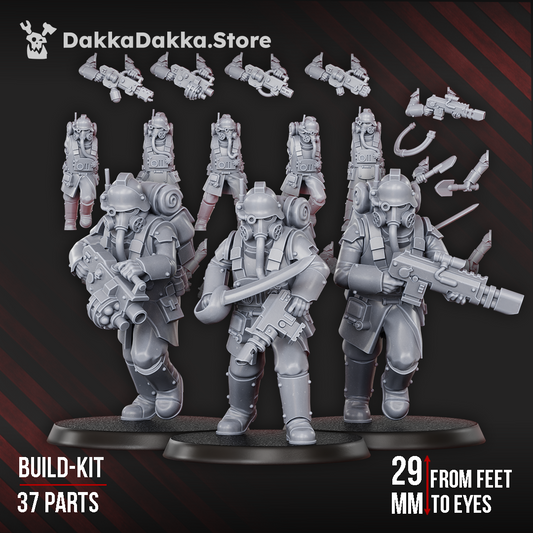 Death Corps Spec Ops build kit, assembled trench soldiers and conversion parts, 32mm resin, Dakka Dakka Store