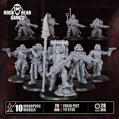 Deadland Lurkers Squad, ten hooded gas-masked wasteland gangers, sci-fi resin miniatures, Dakka Dakka Store render