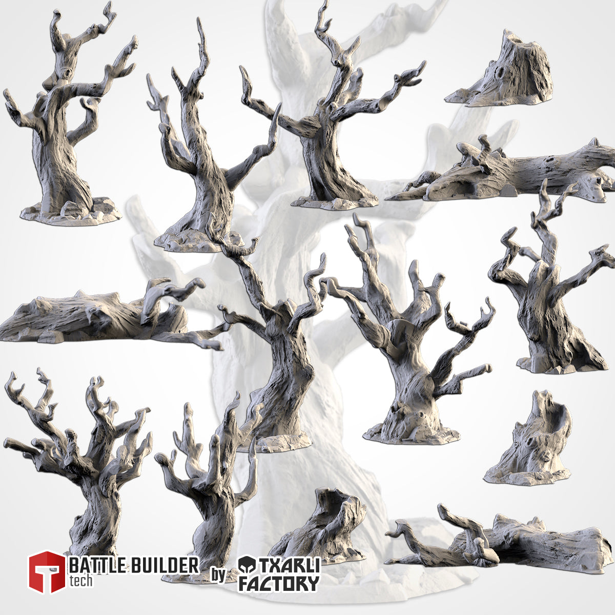 Dead trees scatter terrain, 3D printed wargaming scenery by Txarli Factory